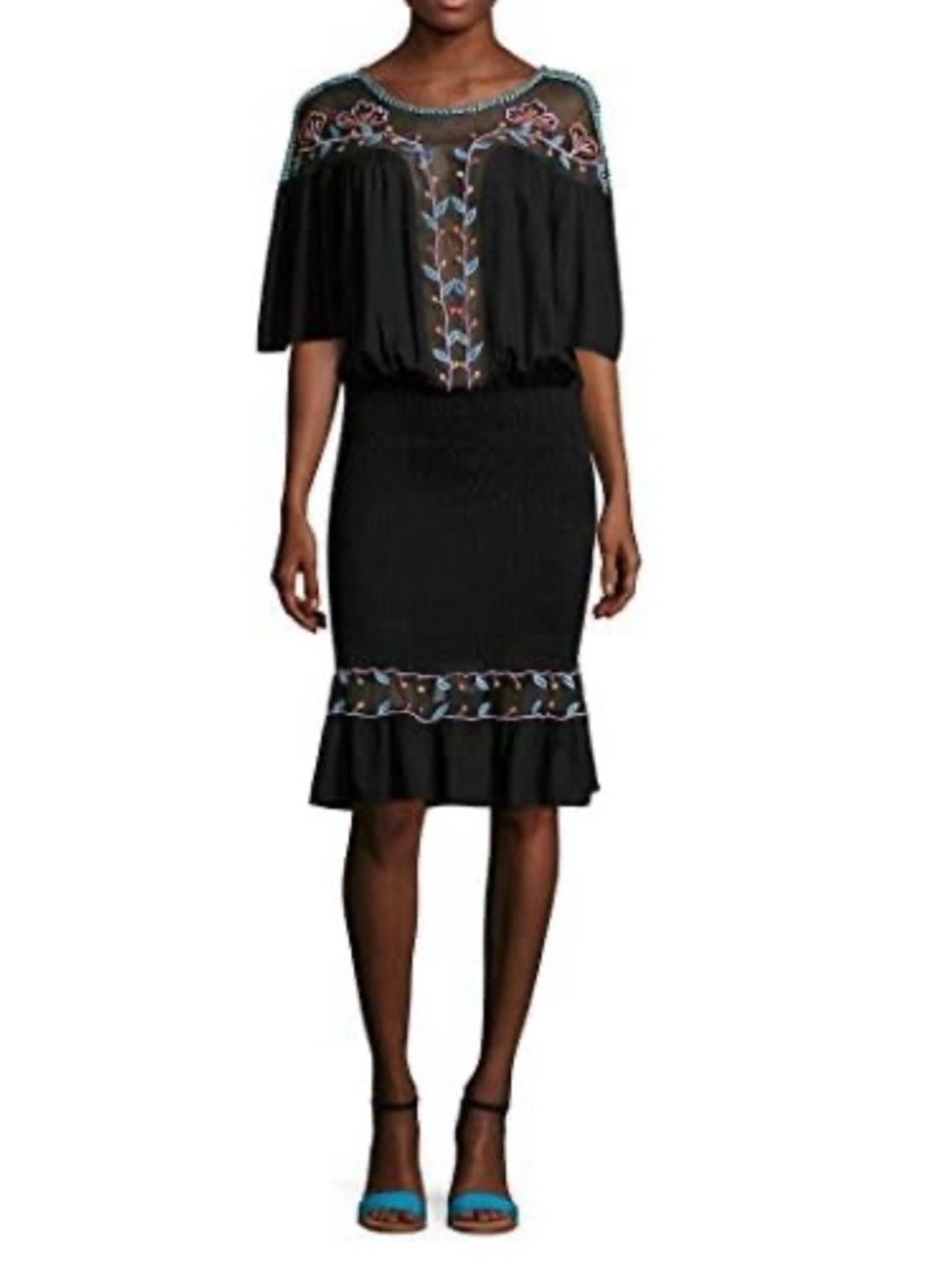 Antik Batik Odelia Midi Dress Size 40 Medium Embroidered Smocked Skirt Bohemian